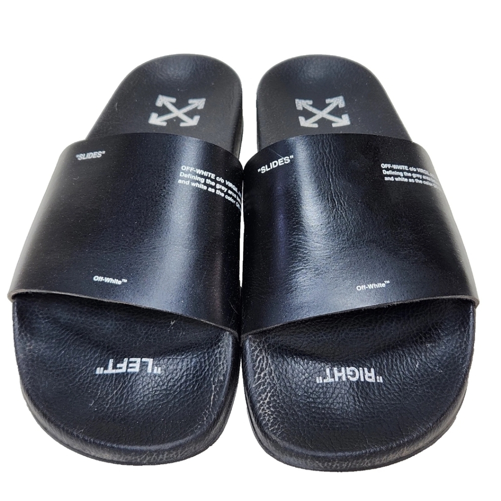 OFF-WHITE 'Slides' Sandals Men's Sz 12 US/45 It Black Leather 2013 Made In Italy - Picture 3 of 16